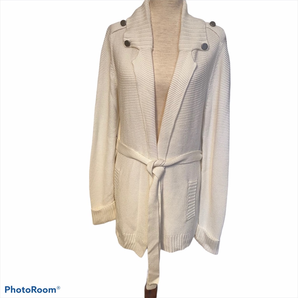 Calvin Klein Cream Belted Knit Cardigan